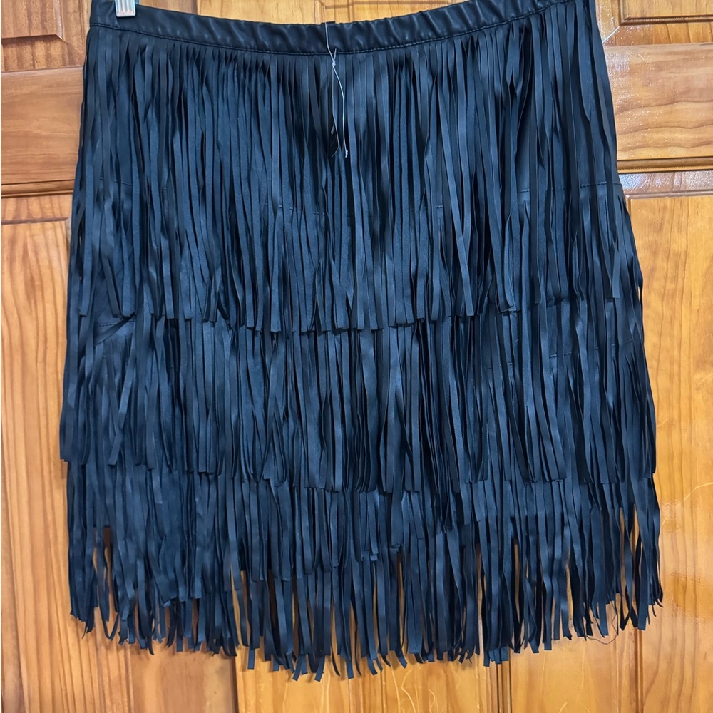 Torrid Faux Leather Black Fringe Skirt